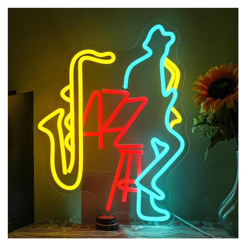 Musical Instrument Shop - Letreiro Neon Jazz Live com Saxofone,